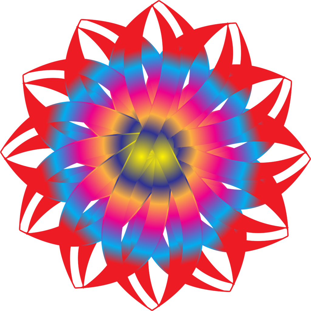  Colorful Radiant Flower Mandala with Red and Gradient Petals