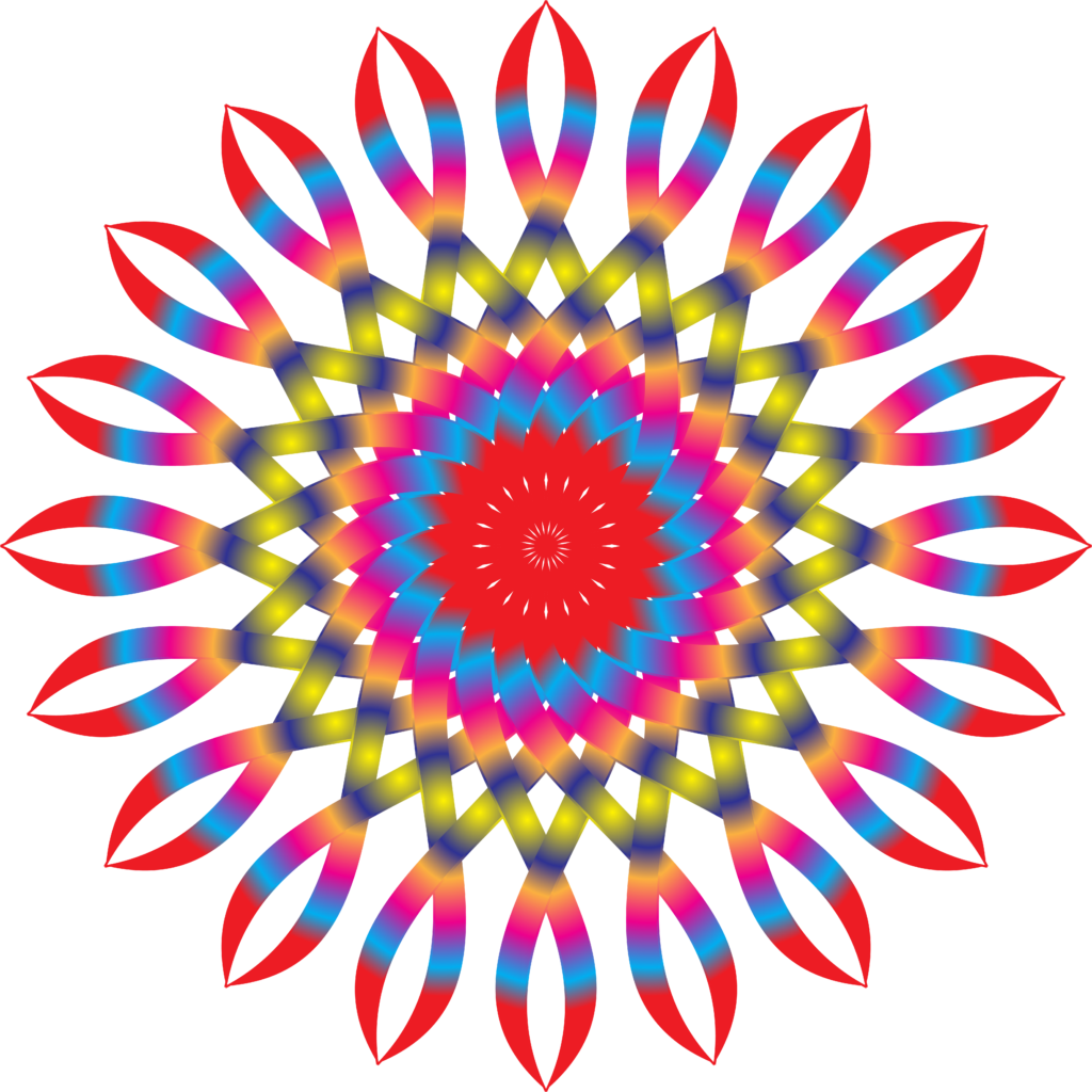 Multicolor Spiral Flower Mandala with Red and Gradient Accents